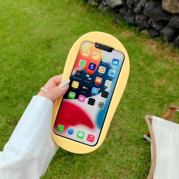 Kawaii Mobilskal Passar iPhone 14, Sött Tecknat Gula Tofflor Mobilskal med Blomma Flip Flops Mobilskal 3D Skal