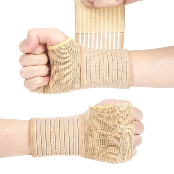 2-pak elastisk håndledsstøtte med rem, håndledskompressionsbandage justerbar håndledsrem lindrer håndledssmerter, højre og venstre (beige) Yellow