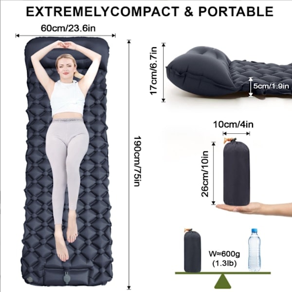Itsestään täyttyvät retkipatjat: Paksu ja kevyt yhden hengen retkipatja, puhallettava ja yhdistettävä kahden hengen retkipatja ja kompakti puhallettava Olive Green Single sleeping pad