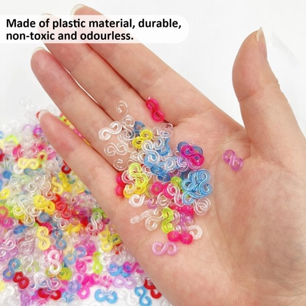 500 Loom Bands S-Klämmor, Färgglada S-Klämmor Gummiband, Plastlänkklämma, Påfyllningskit Loom Band Krokar, För Att Göra DIY Armbandslänk