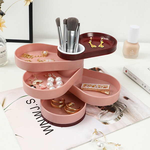 1 stk. Roterbar Bordplade Smykker Multi-lags Opbevaringsbeholder pink