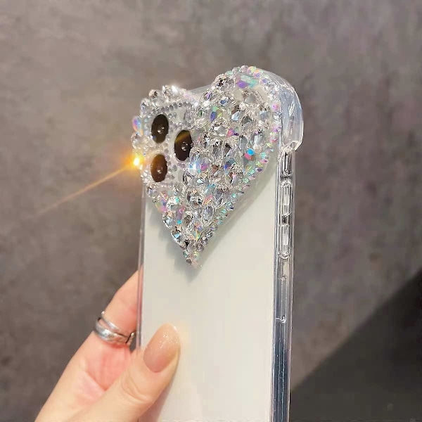 Kompatibelt med iPhone 15 Pro Max skal för Kvinnor Flickor Lyx Bling Strass 3D Diamant Kärlek Skal Sött Rosa Glitter Glittrigt Skyddande Skal
