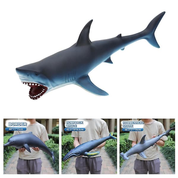 Stor Håndholdt Simulert Hvit Hai Leke Dyremodell Ornament Grey