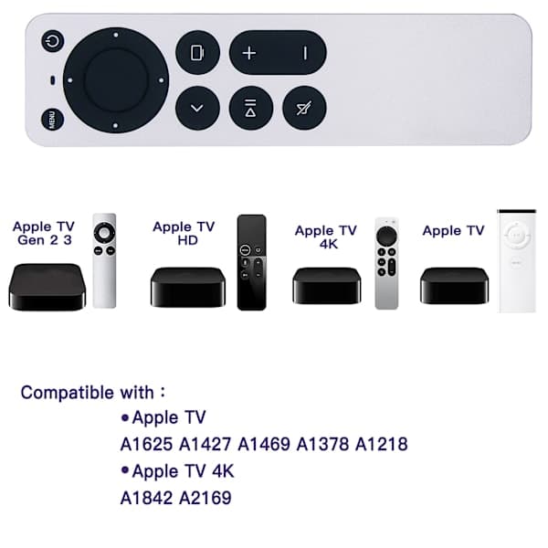 Universal fjernkontroll for Apple TV 4K kompatibel erstatningsfjernkontroll hvit