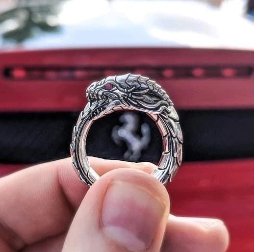 Punk Dragon Ring, drakring, gotisk roséguld drakhuvudring 9