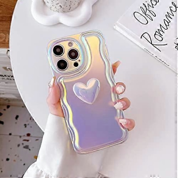 iPhone 15 Pro Max -kotelo 6,7 tuumaa, Söpö 3D-sydänkuvioitu aaltoileva kehys Pehmeä TPU Kimalteleva Bling Laser Värikäs Valo Glitter Puhelinkotelo iPhone 15 Pro Max -puhelimelle