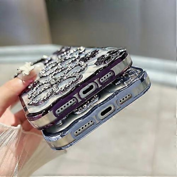 Søt Glitter Bling 3D Diamantblomst med Luksuriøs Rhinestone Blomsterdesign for Kvinner og Jenter og Glitrende Skinnende Slim Støtsikkert Deksel for iPhone 15 Pro Max - Himmelsblå