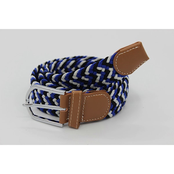 41 * 1,3 tommer Unisex Elastisk Stof Flettet Strækbælte Casual Herre Dame Taljebælte med PU Læderspænde, blå hvid sort