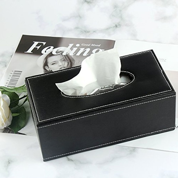 Konstläder Vävnadslåda Vävnadsdispenser, 25*14*9.5cm (Svart)