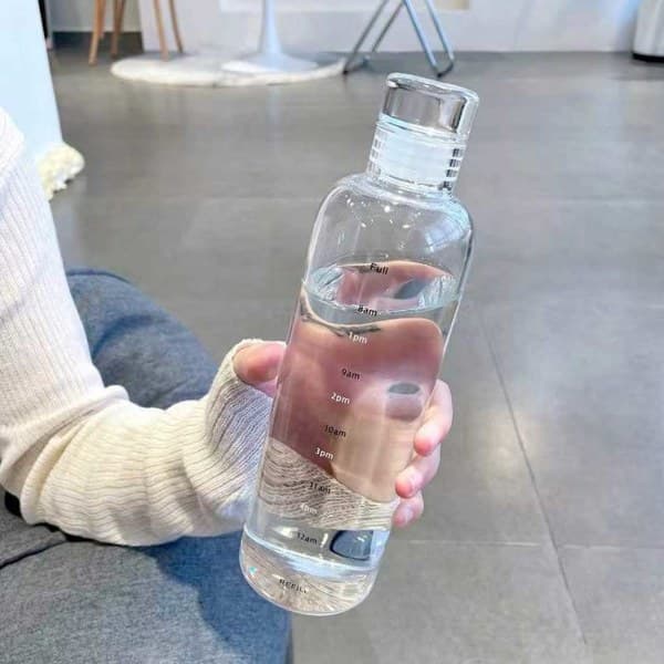 Glasvattenflaska med tidsmarkering 500ml transparent