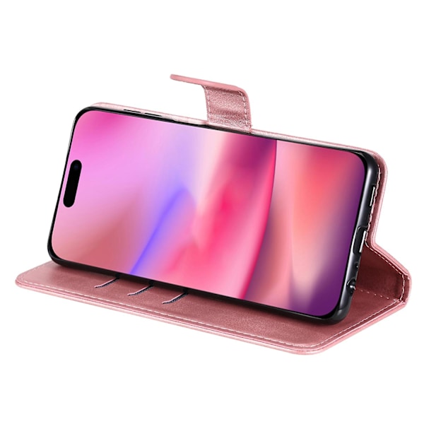 Til iPhone 16 Etui Lynlås Lommepung Stødsikkert PU Læder Telefon Cover - Pink