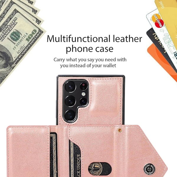 Kedjefodral för Samsung Galaxy S22 Ultra, PU Läder Snodd Fodral Mobiltelefonväska Hängande Skyddsfodral Med Korthållare Fodral Vikbart Stötsäkert B