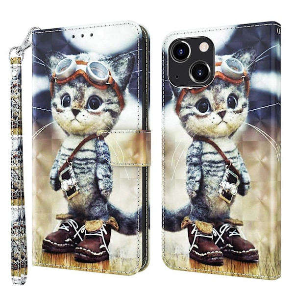 iPhone 14 Plus 3D -maalattu nahkainen puhelinkotelo