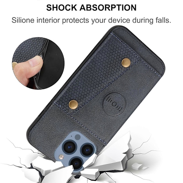 For iPhone 14 Pro Max Dobbel Spenne Kortspor PU+TPU Telefondeksel