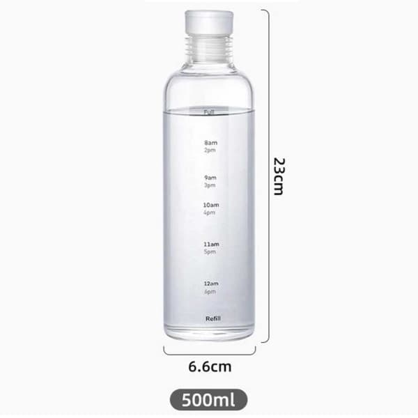 Glasvattenflaska med tidsmarkering 500ml transparent