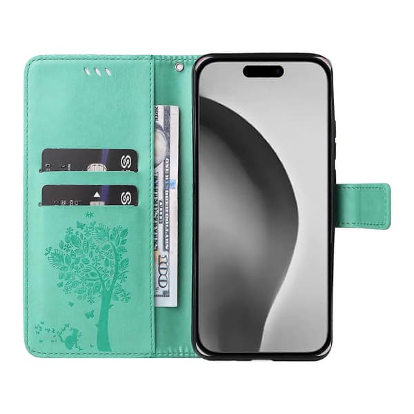 Beskyttende PU-skinnetui til iPhone 16 Pro Max med kattetre-mønster