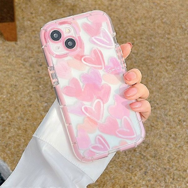 För iPhone 14 TPU Skal Telefonskyddande Fodral Självlysande Graffiti Hjärta Mönster Design