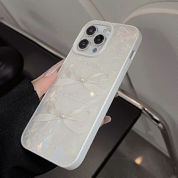 iPhone 14 Pro TPU -kotelo simpukankuviolla ja helmikoristeella, suojaava puhelinkuori