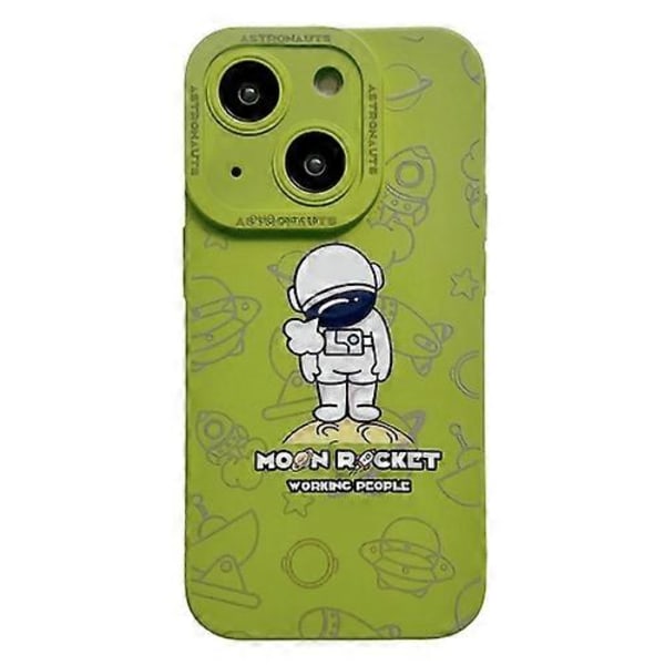 iPhone 15 nestemäinen silikoni Astronautti-kuvio puhelinkotelo