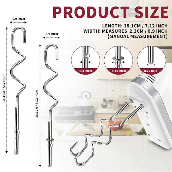 Degkrokar för Handmixer Ersättning för Handmixer Degkrokar KHM512, Degkrokar i Rostfritt Stål