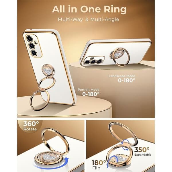 Silikondeksel - BOOLING - til Samsung Galaxy S26 - med roterende ring og snor - Hvit Hvit