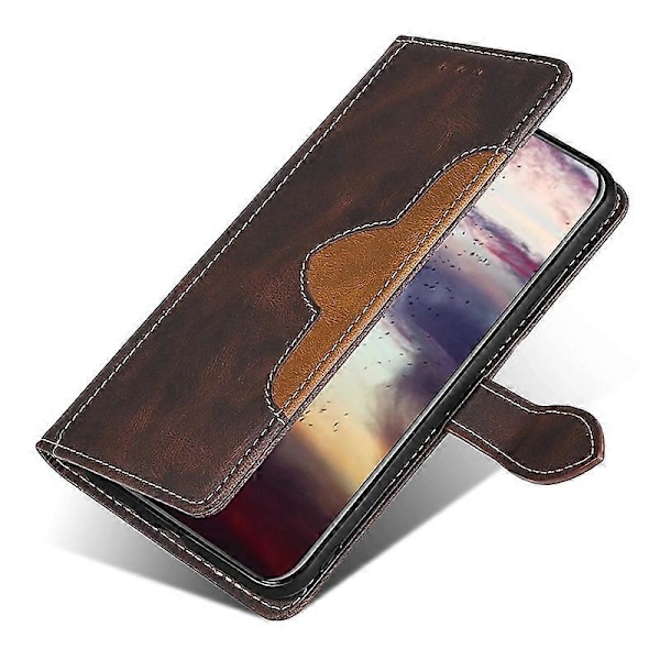 Skin-touch Shell Straw Hat telefoncover i PU-læder med stativ og pung til iPhone 15