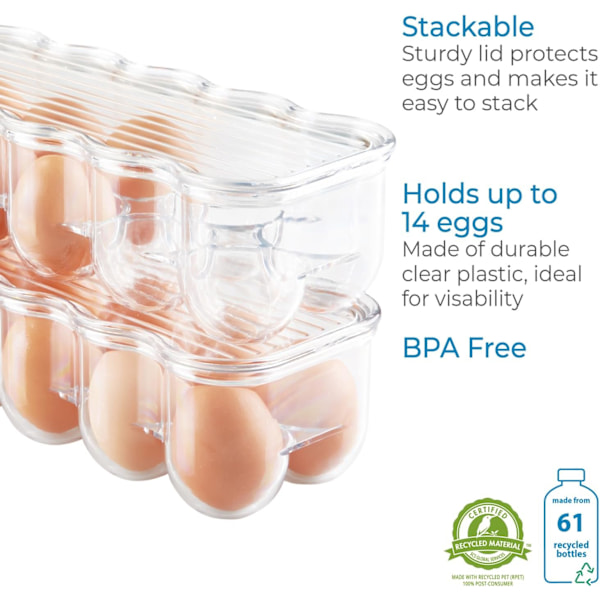 Ägghållare, Förvaringslåda för 14 Ägg, Tillverkad av BPA-fri Plast, Transparent