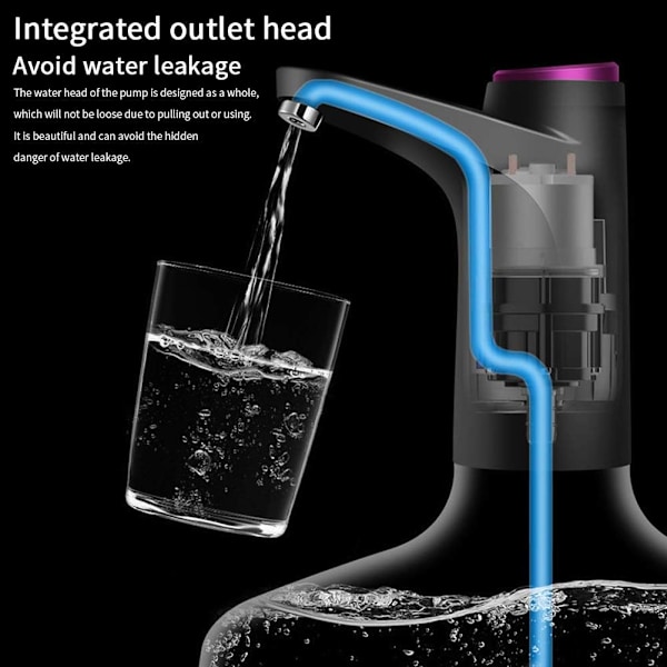 Elektrisk vattenpumpsdispenser, USB-laddning vattenpumpsdispenser för flaska, för universalflaska, portabel vattenpumpsdispenser för inomhus och utomhusbruk (Svart)