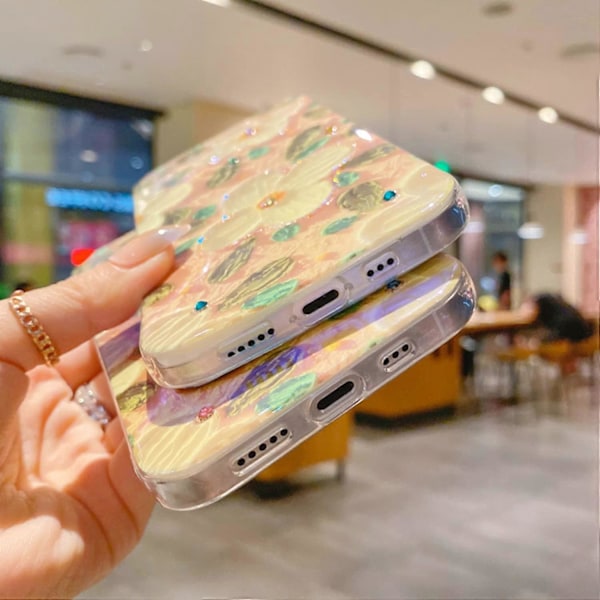 Kompatibelt med iPhone 13 Pro Max Blomfodral för Kvinnor Flickor Glänsande Fodral Glitter Målning Blommig Mjukt Skyddande Fodral för iPhone 13 Pro Max 6.7 Tum-P