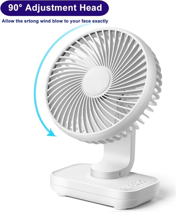 Bordsfläkt 4 Hastigheter Tyst 90° Variabel Mini Skrivbordsfläkt USB Uppladdningsbar Perfekt för Sovrum (Vit)