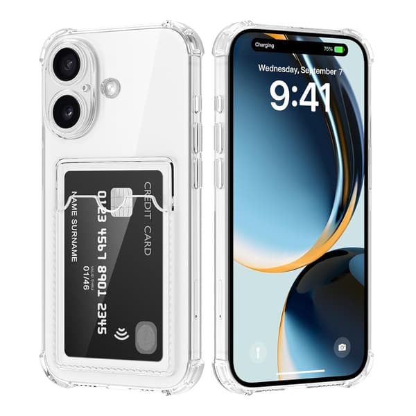 Stötsäkert mobilskal med korthållare för iPhone 17 - Klar Transparent
