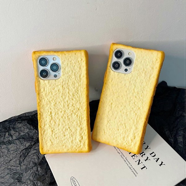 Sött Mat Skal för iPhone 16, Rolig Simulering Bröd Toast Frukost Fyra Hörn Förtjockad Skydd Silikon Stöttåligt Telefonskal för Kvinnor