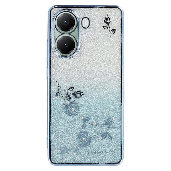 KADEM Deksel til Xiaomi Poco X7 Pro 5G med Ringstativ TPU Blomster Telefondeksel Gradient Glitter - Blå