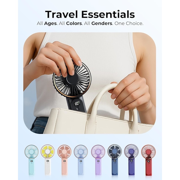 Bærbar håndholdt ventilator, genopladelig 3600mAh, 180° justerbar, 6 hastigheder, sammenklappelig, sort black