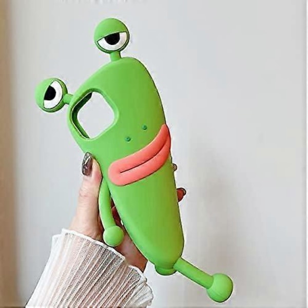 Kawaii Telefonfodral 3D Tecknad Söt Groda Telefonfodral Mjuk Silikon Unikt Roligt Skyddsfodral för Kvinnor Flickor Slimmad Anti-Fall Skyddsfodral för iPhone 15