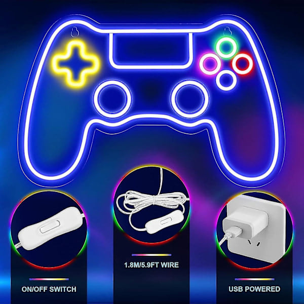 Neonljusskylt för gamers, spelkontroll neonljusskylt för gamer-rumsinredning. Gaming neonljusskylt för tonårspojkrum, LED gaming neonljusskylt gaming väggdekor