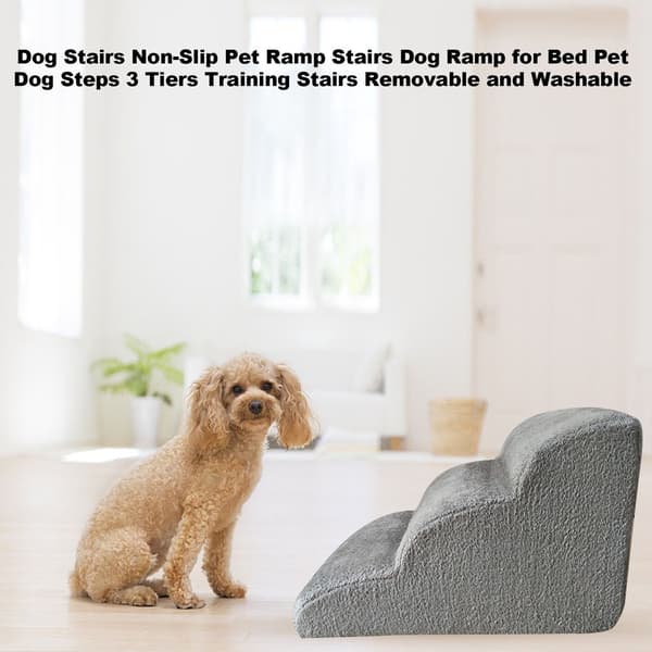 Kæledyrstrappe 3-trins hundetrappe hunde rampe 60 x 42 x 39 cm grå