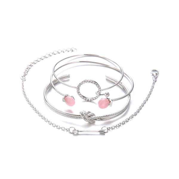Minimalistisk Armbånd med Diamant, Knute og Sirkel for Kvinner silver