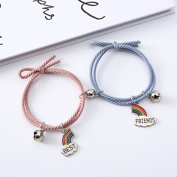 2 stk. Regnbuebjelle Bestevenn Armbånd Tau Enkel Regnbue pink blue