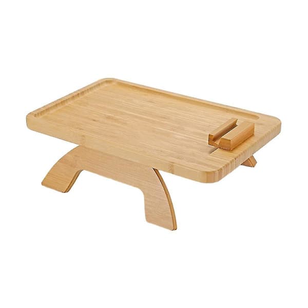 Kaffebrett i bambus - Sidebord med klips for brede sofaer, sammenleggbart armlenebrett med 360° roterbar overflate