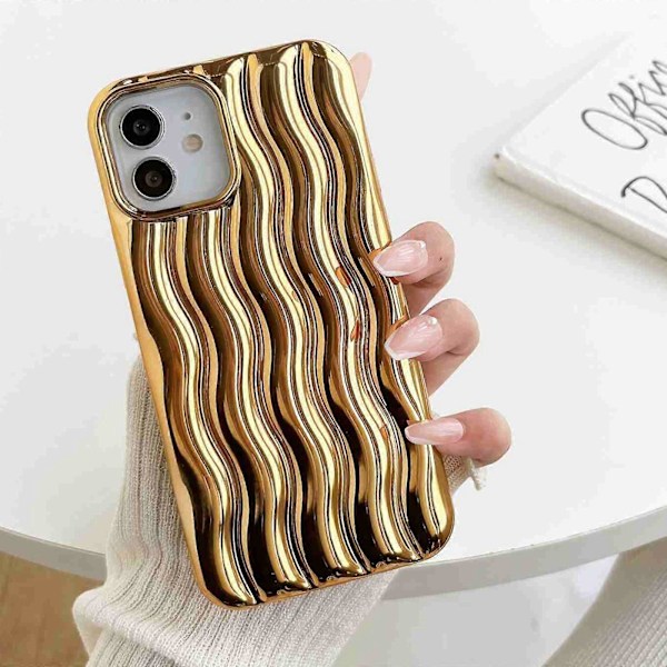 För iPhone 13 Pro Max Plätering 3D Vattenvåg Textur Mobilskal