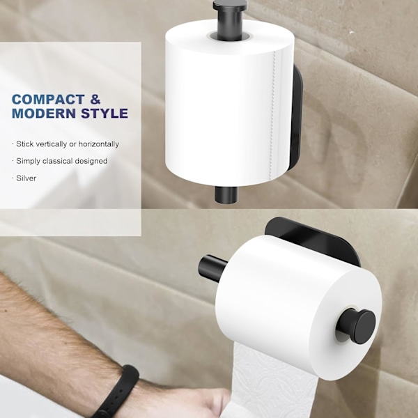 WC-paperiteline, itseliimautuva, SUS 304 ruostumaton teräs, seinään asennettava WC-paperiteline kylpyhuoneeseen, WC:hen, keittiöön - Ei porausta Black