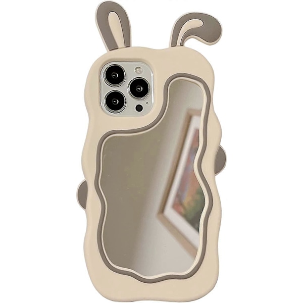 Mobilskal Passar iPhone 15, Sött Tecknat Kanin Mobilskal med Spegel Kanin Mobilskal 3D Skal Mjukt Silikon Stötsäkert Skydd Kvinnor Flickor