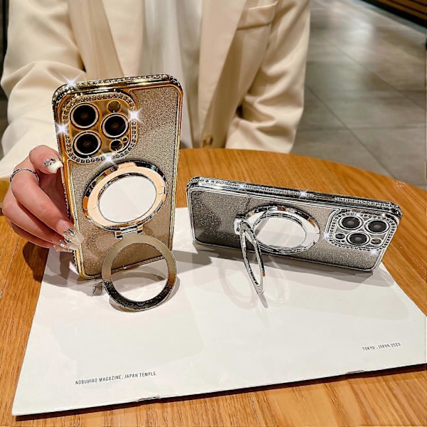 Magnetiskt skal för iPhone 15 Pro PC-stativ TPU-telefonfodral med akrylspegel