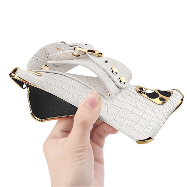 Krokodille tekstur 6D galvaniseret armbånds etui i PU læder + TPU telefoncover til iPhone 14 Pro