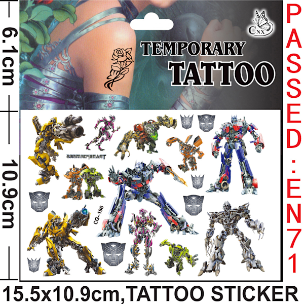 4 kpl Muunneltavia Autobot-lasten tatuointi-sarjakuvatarrat pojille