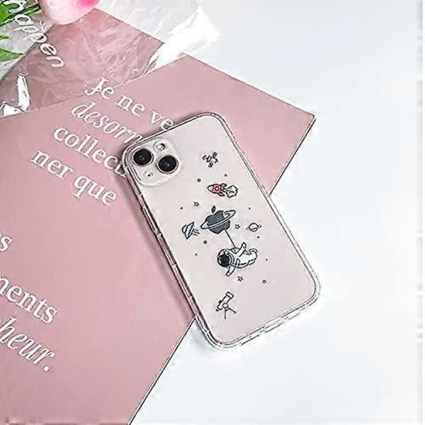 Yhteensopiva iPhone 13 kuori kirkas söpö astronautti ulkoavaruus planeetta tähti luova kuvio, pehmeä TPU iskunkestävä ohut iPhone 13