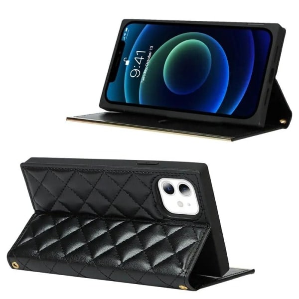 iPhone 14 Luksuriøst Crossbody Telefondeksel - Reversibel Lommebok med Avtakbar Stropp Speil Sort