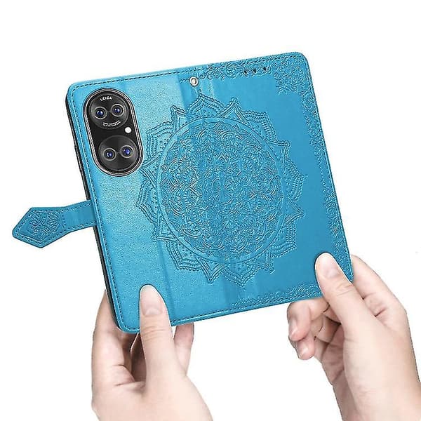 Halvvejs Mandala Prægemønster Horisontal Flip Læder Telefoncover Blue