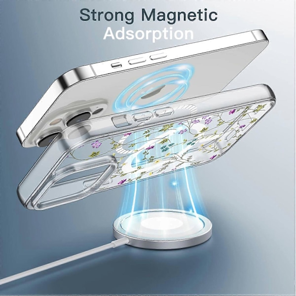 Blomsterserie TPU+PC telefoncover til iPhone 16 Pro, kompatibelt med MagSafe - Transparent